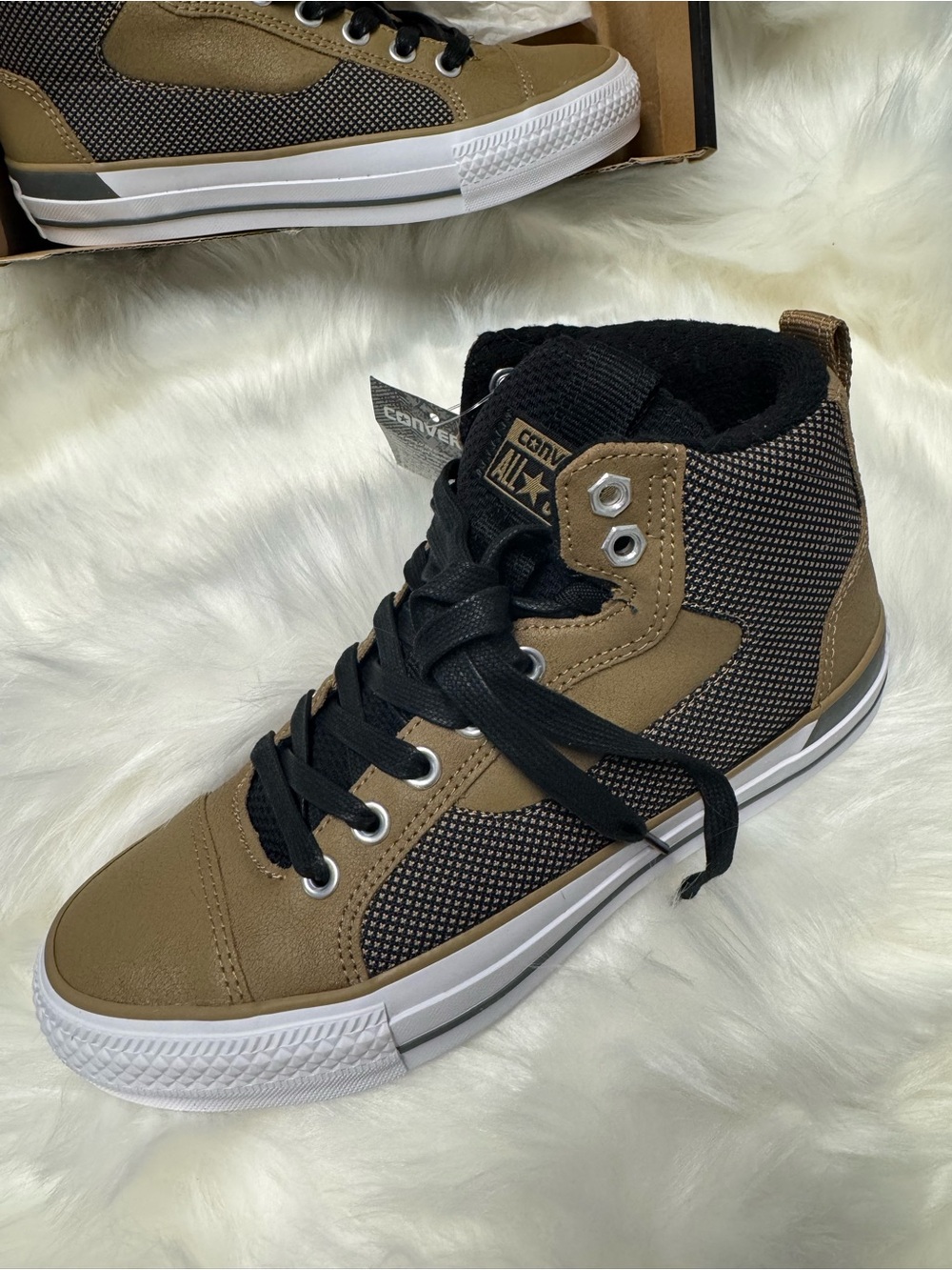 Converse All Star High-Top Sneakers in Tan and Black - Picture 2 of 4